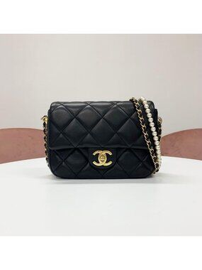 Chanel Mini Quilted CC Logo Lambskin Turnlock Shoulder Bag